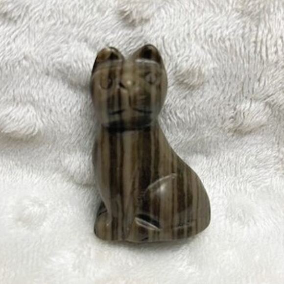 Vintage Hand Carved Polished Tigers Eye 2" Cat Figure - Picture 1 of 7